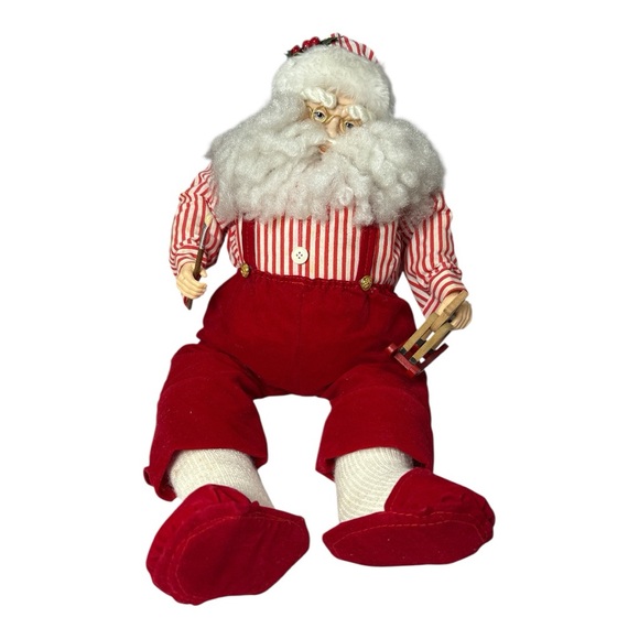 Other - Vintage Sitting Santa with Slippers 13" Tall Rocking Horse Paint Brush Porcelain